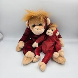 TY Plush Monkeys Stuffed Animal Toy Mom‎ & Baby Set Red Brown Hair Vintage 1999